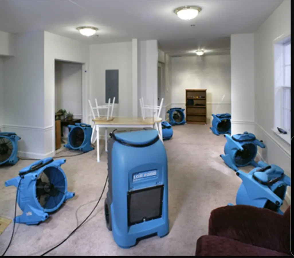Air movers and dehumidifier setup for Water Extraction & Removal in Winfield